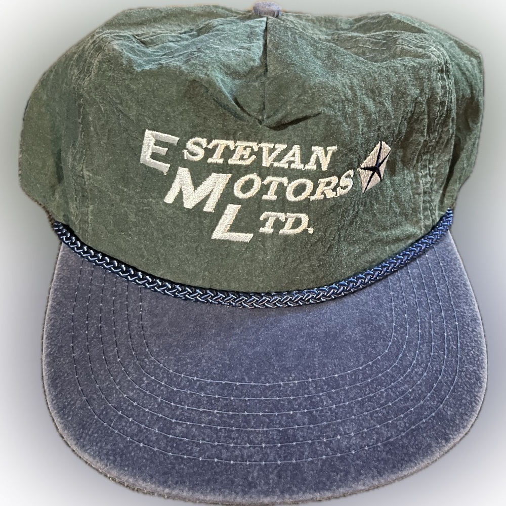 Vintage Estevan Motors Ltd. Snapback Hat – Green & Blue Two-Tone